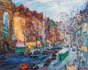 Jan Szancenbach (1928 Kraków - 1998 tamże), Pejzaż z Paryża, Rue St. Denis, 1988