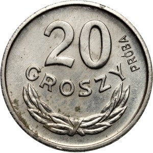 PRL, 20 groszy 1963, PRÓBA, nikl, reliéfní nápis