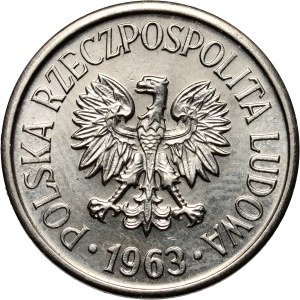 PRL, 20 groszy 1963, PRÓBA, nikl, reliéfní nápis