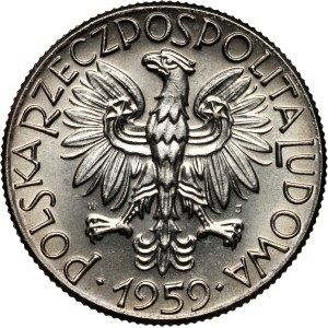 People's Republic of Poland, 5 zlotych 1959, Fisherman, SAMPLE, nickel