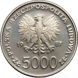 Polská lidová republika, 5000 zlotých 1987, Jan Pavel II, SAMPLE, nikl