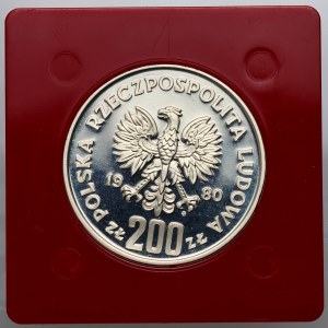 People's Republic of Poland, 200 zlotych 1980, Lake Placid Olympic Games, with torch, SAMPLE, silver