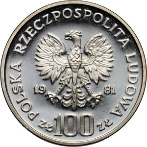 PRL, 100 zloty 1981, Protezione dell'ambiente - Cavalli, argento