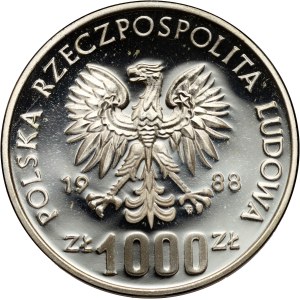 People's Republic of Poland, 1000 gold 1988, XIV World Cup - Italy 1990, SAMPLE, silver.