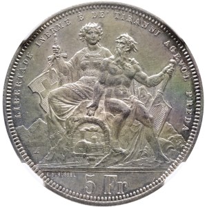 Schweiz - Tessin / Ticino - 5 Franken 1883, Schützentaler - Lugano, Eidgenössisches Schützenfest / Tiro federale - NGC MS 61 - Switzerland, 5 Francs Swiss Shooting Thaler