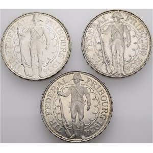 Schweiz - Freiburg - 3 x 5 Franken 1934, Schützentaler - Eidgenössisches Schützenfest - Fribourg, Tir fédéral - Switzerland, 3 x 5 Francs Swiss Shooting Thaler