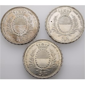 Schweiz - Freiburg - 3 x 5 Franken 1934, Schützentaler - Eidgenössisches Schützenfest - Fribourg, Tir fédéral - Switzerland, 3 x 5 Francs Swiss Shooting Thaler