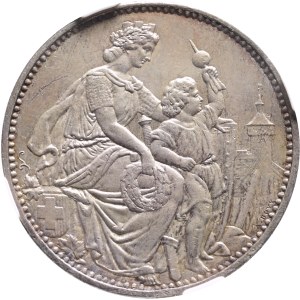 Schweiz - Schaffhausen - 5 Franken 1865, Schützentaler - Eidgenössisches Schützenfest - NGC MS 62 - Switzerland, 5 Francs Swiss Shooting Thaler