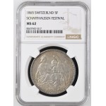 Schweiz - Schaffhausen - 5 Franken 1865, Schützentaler - Eidgenössisches Schützenfest - NGC MS 62 - Switzerland, 5 Francs Swiss Shooting Thaler