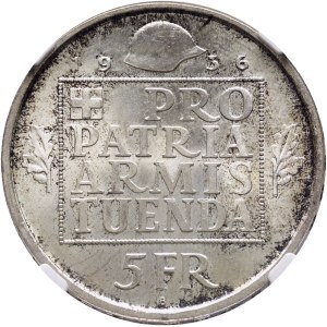 Schweiz - Silbermünze 5 Franken 1936 - Wehranleihe, Pro Patria Armis Tuenda - NGC MS 66 - Switzerland, 5 Francs