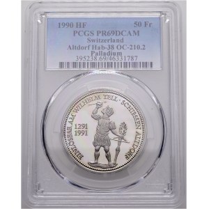 Schweiz - Uri - 50 Franken 1990, Schützentaler - Altdorf, Wilhelm Tell Schiessen - PCGS PR 69 DC - Switzerland, 50 Francs Swiss Shooting Thaler