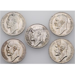 Liechtenstein, Lot of 5 - 1 Krone 1900, 1904, 1910, 1915 & 1 Franken 1924 - Johann II