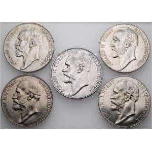 Liechtenstein, Lot of 5 - 5 Kronen 1900, 1904, 1910, 1915 & 5 Franken 1924 - Johann II