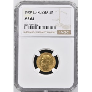 Russland / Russisches Kaiserreich - 5 Rubel 1909 ЭБ - Russia, 5 Roubles - NGC MS 64