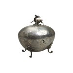 Art Nouveau sugar bowl with goat figure, 0.800 silver, early 20th century.