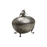 Art Nouveau sugar bowl with goat figure, 0.800 silver, early 20th century.