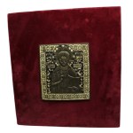 Icon - Christ the Pantocrator, brass plaque with enamel, 19th/20th century.