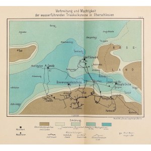 UPPER SILESIA. Map of the distribution of Triassic limestone in Upper Silesia; printing by L. Kraatz, taken from:...