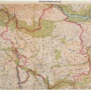 INOWROCŁAW. Map of the district of Inowrocław; lith. and printed. P. Baron, ca. 1910; chromolithic, st. bdb.,.