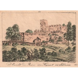 CHOJNIK, JELENIA GÓRA. Vista del castello; fig. e ing. F.A. Tittel, Kowary, 1828 circa; aquf. a colori, pp.