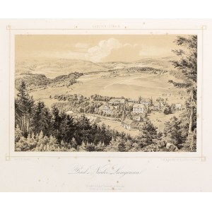DŁUGOPOLE-ZDRÓJ (pow. kłodzki). Panorama miejscowości; rys. F. Koska, Lithographische Anstalt v. …