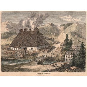 KARKONOSZE. Sklárna; kresba G. Luckeho, eng. F. Matoloni, kolem 1875; dřevo. kolorováno, podmalováno....