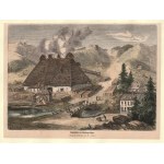KARKONOSZE. Sklárna; kresba G. Luckeho, eng. F. Matoloni, kolem 1875; dřevo. kolorováno, podmalováno....