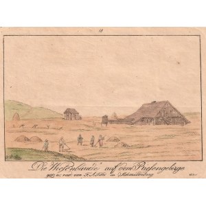 KARKONOSZE. Chalet Luční bouda; disegno e ing. F.A. Tittel, Kowary, ca. 1828; colore acqua, st. ...