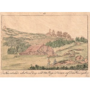 KARKONOSZE. Lo chalet di montagna Hasenbaude (non più esistente); sullo sfondo, il Pielgrzymy e il Girasole; fig. e ing. F.A...