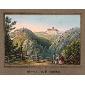 KSIĄŻ, STARY KSIĄŻ, WAŁBRZYCH. Veduta del castello e delle rovine; disegno di E.W. Knippel (1811-1900, da un residente del 1827) di...