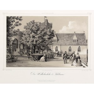 SZCZAWNO-ZDRÓJ. Inn and observation tower on Gediminas Hill; drawing by F. Koska, Lithographische Anst....