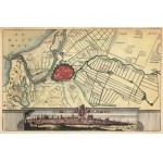 GDANSK. city plan with a map of the area after the capture of Gdansk by the Russians on July 14, 1734; below, a panora...