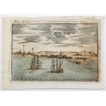 GDANSK, WISŁOUJŚCIE. View of the fortress, city skyline in the background; taken from: P. Massuet, Istoria Della...