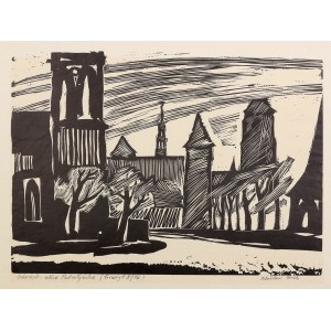 KRÓL Zdzisław, GDAŃSK. Podmłyńska Street; signed by the author in pencil, interwar period; linocut parti...