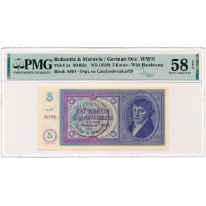 Bohemia &amp; Moravia - 5 Koruna ND/1939 * P2a * hand-stamped