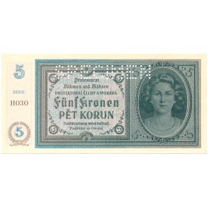 Czechy & Morawy - 5 Korun ND/1940 * P4s * seria H 030 * SPECIMEN