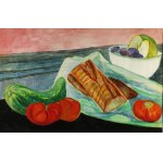 Estera Karp (Esther Carp) (1897 Skierniewice-1970 Paris) - Still life with fruit, vegetables and bread