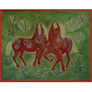 Laure MARTIN (1910–1994), *Les Deux Chevaux Rouge* (*The Two Red Horses*), 1950s
