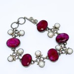 Silver bracelet with large natural Rubies and Pearls