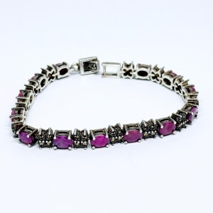 Silver bracelet with natural Rubies and Marcasites