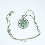 Silver Necklace with Emeralds and 0.08 Ct Diamonds