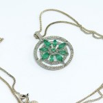 Silver Necklace with Emeralds and 0.08 Ct Diamonds