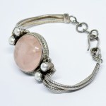 Silver Bracelet with Pearls and Pink Quartz