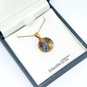 Silver gold-plated necklace with natural stones