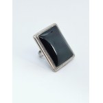 Obsidian ring, brooch/pendant and earrings set, 925 Silver