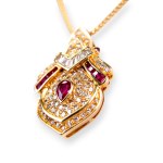 Necklace with ruby and diamond pendant
