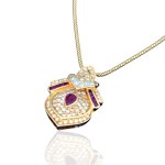 Necklace with ruby and diamond pendant