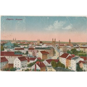 LEGNICA. Liegnitz, Panorama, wyd. J.B.D., ok. 1925; kolor., stan sł., zagięcia