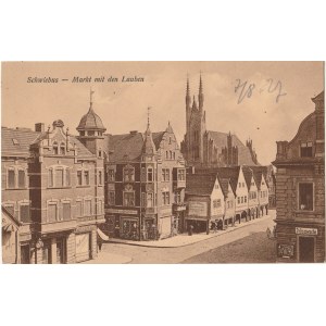 ŚWIEBODZIN. Schwiebus-Markt mit den Lauben, wyd. ok. 1925; cz.-b., stan db