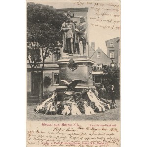 ŻARY. Gruss aus Sorau N. L., Zwei -Kaiser -Denkmal, wyd. Paul Friedrich, Bazar